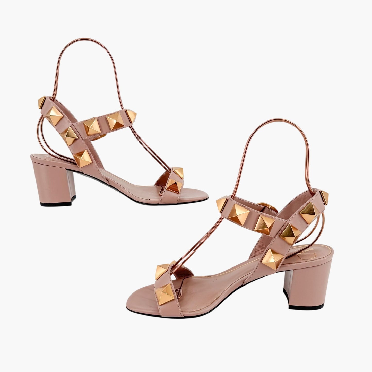 Valentino Garavani Roman Stud Block Heel Sandals in Beige Leather – Size 37