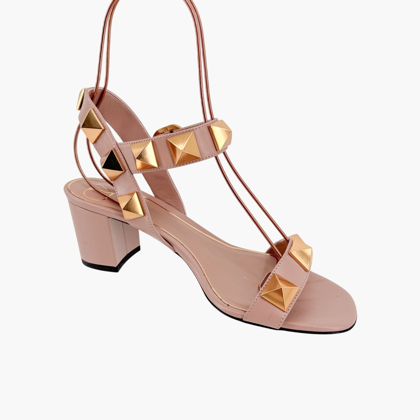 Valentino Garavani Roman Stud Block Heel Sandals in Beige Leather – Size 37