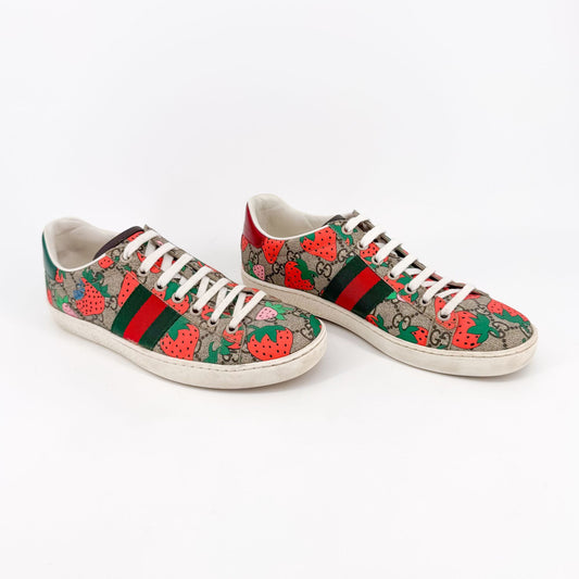 Gucci Ace Strawberry GG Supreme Canvas Sneakers – Size 37.5