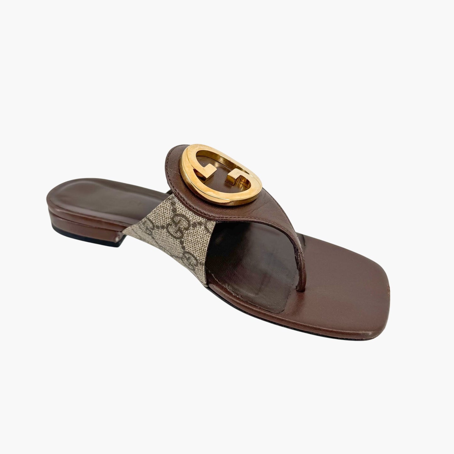 Gucci Blondie GG Canvas Thong Sandals in Beige & Brown – Size 37