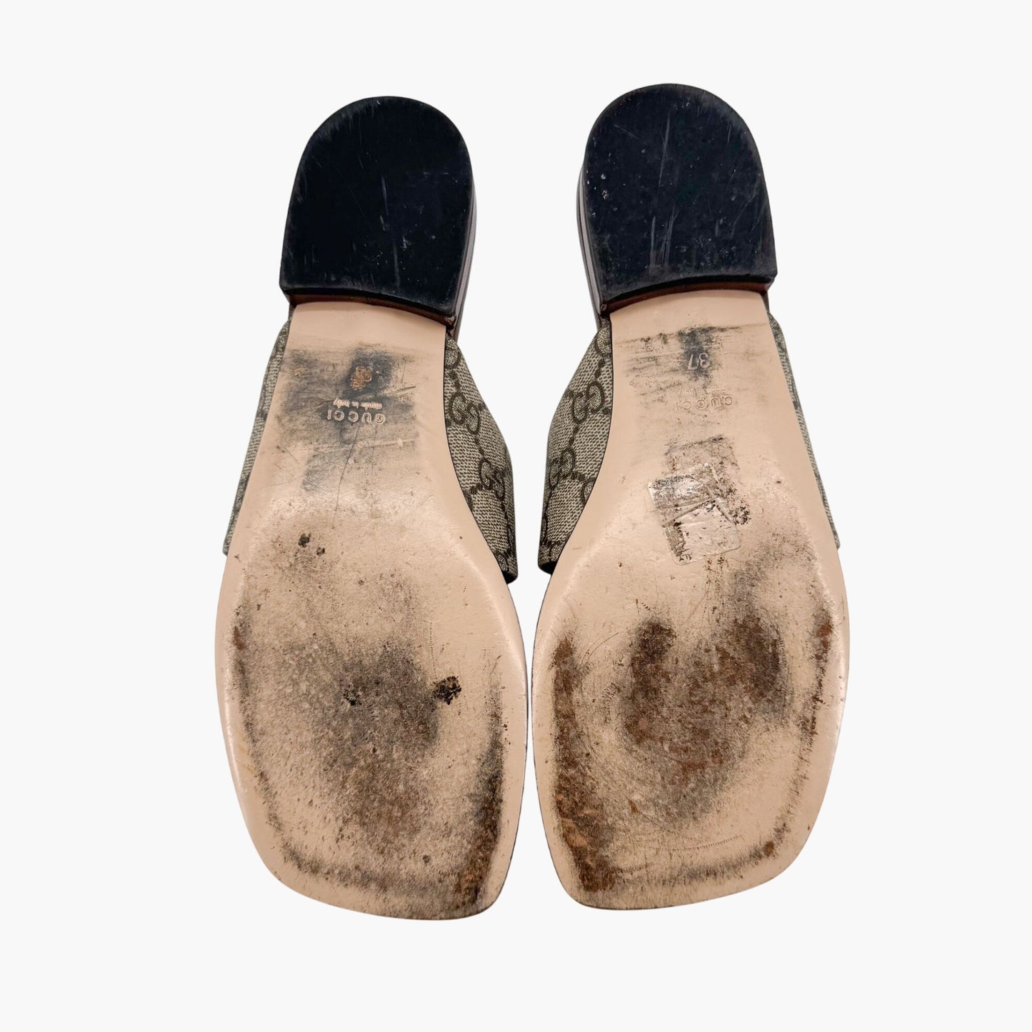 Gucci Blondie GG Canvas Thong Sandals in Beige & Brown – Size 37