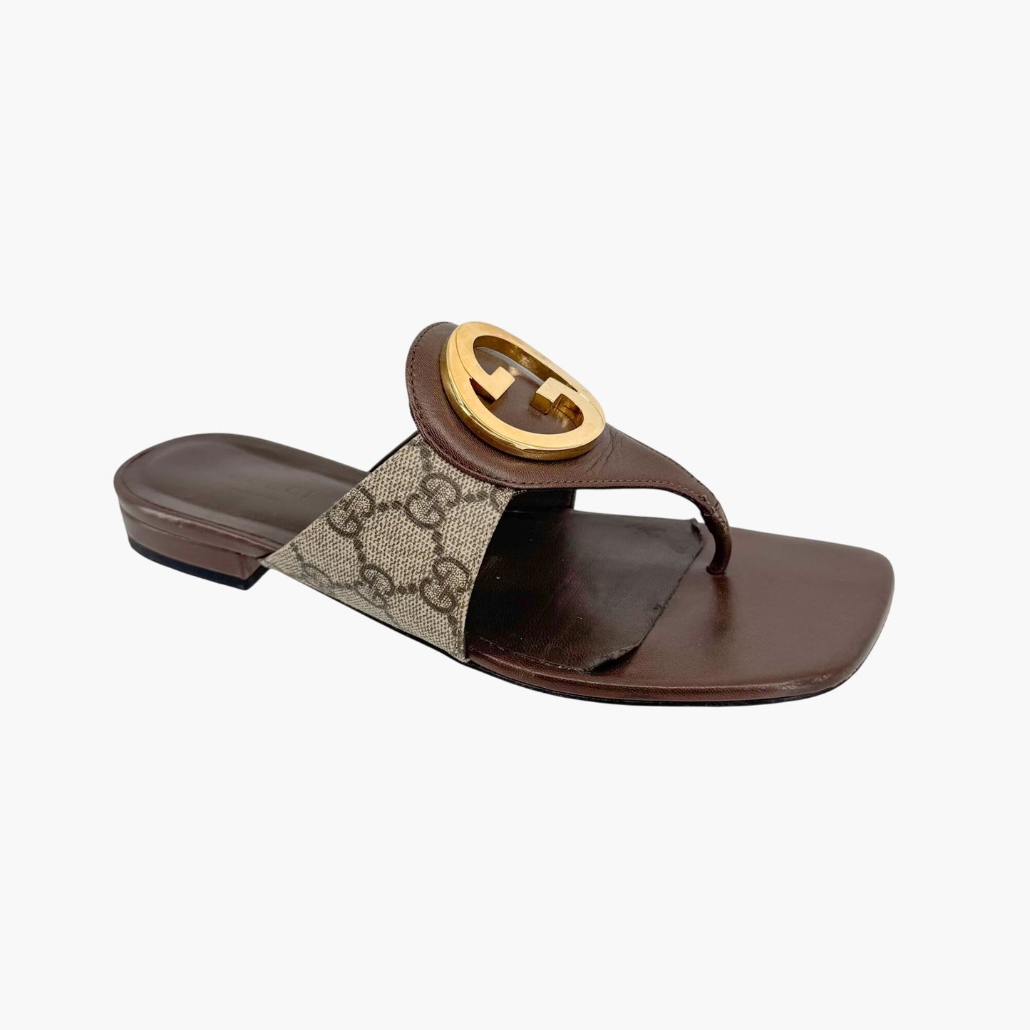 Gucci Blondie GG Canvas Thong Sandals in Beige & Brown – Size 37