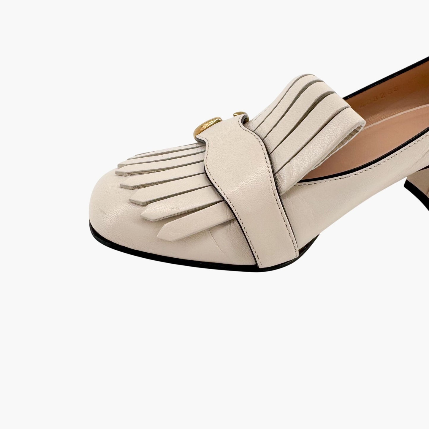 Gucci Marmont GG Fringe Loafer Pumps in White Leather – Size 37.5