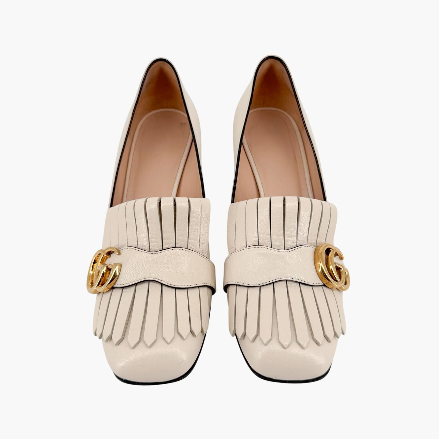 Gucci Marmont GG Fringe Loafer Pumps in White Leather – Size 37.5