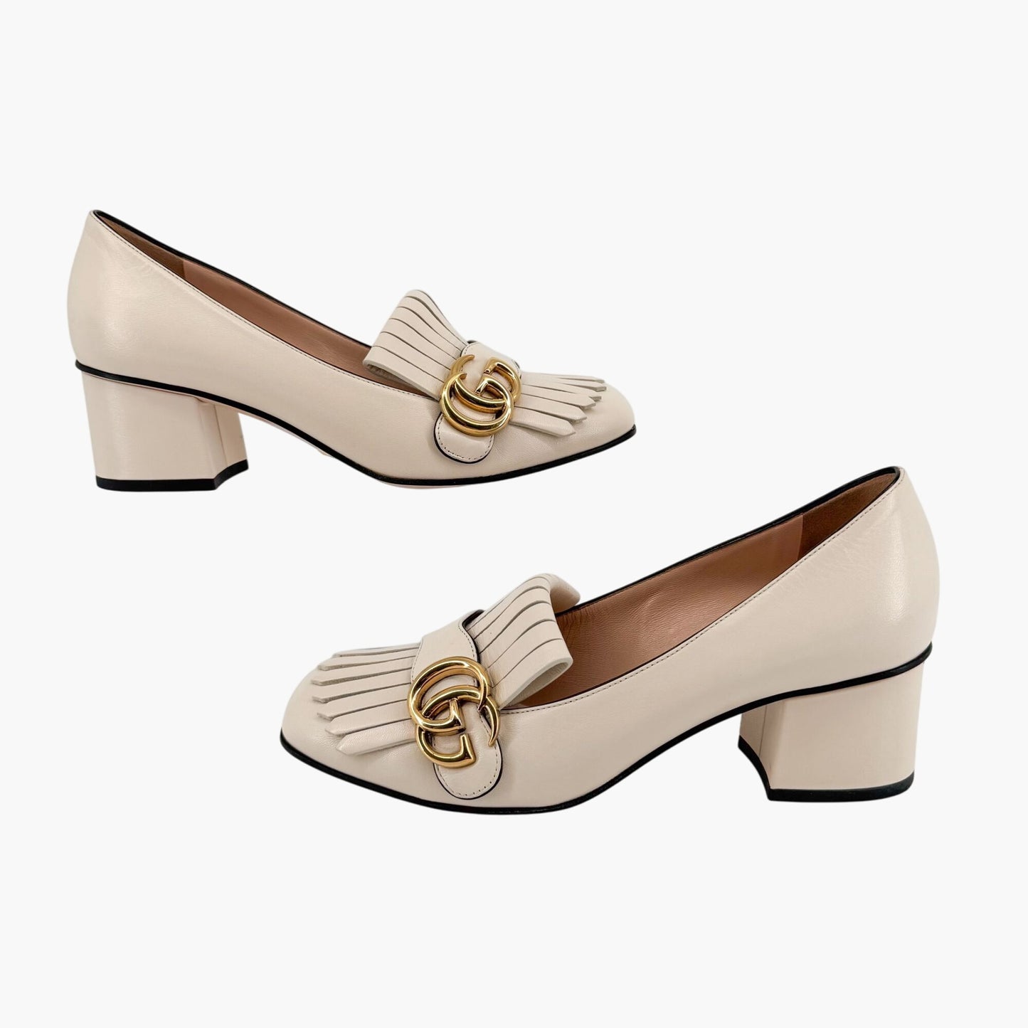 Gucci Marmont GG Fringe Loafer Pumps in White Leather – Size 37.5