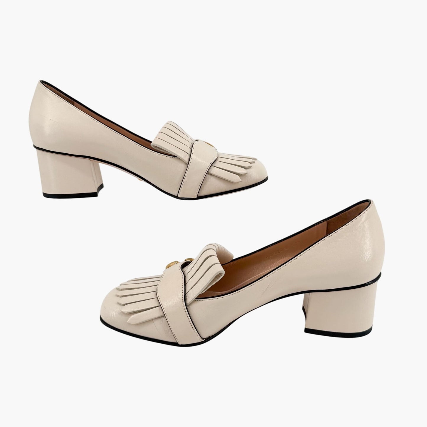 Gucci Marmont GG Fringe Loafer Pumps in White Leather – Size 37.5