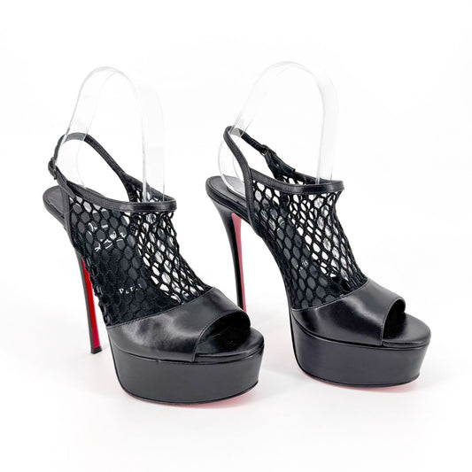 Christian Louboutin Plougesta Alta 150 Fishnet Platform Pumps in Black – Size 38