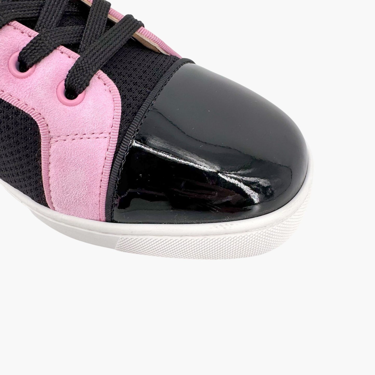 Christian Louboutin Louis Orlato High-Top Sneakers in Black Mesh & Pink Suede – Size 39.5