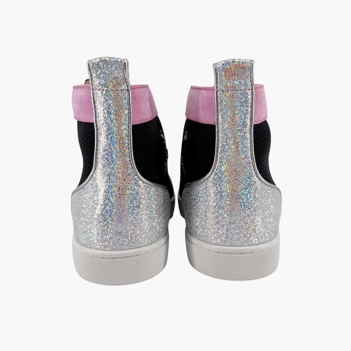 Christian Louboutin Louis Orlato High-Top Sneakers in Black Mesh & Pink Suede – Size 39.5