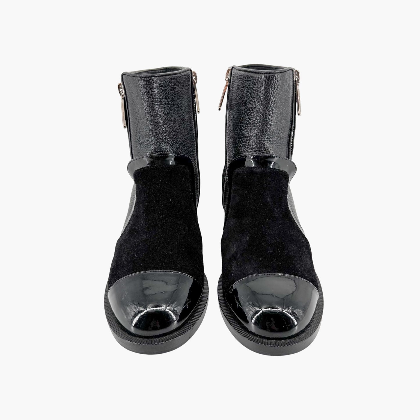 Chanel Cap Toe CC Ankle Boots in Black Leather & Suede Size 37