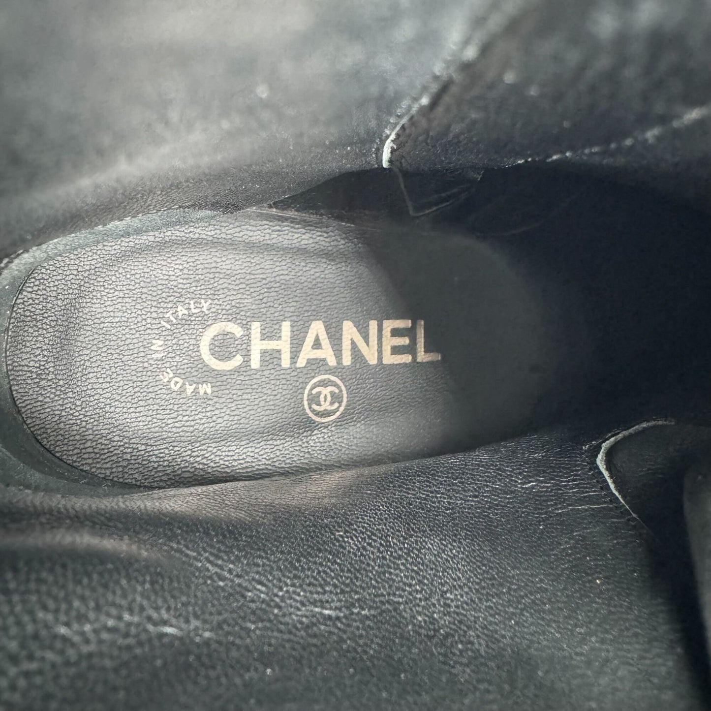 Chanel Cap Toe CC Ankle Boots in Black Leather & Suede Size 37