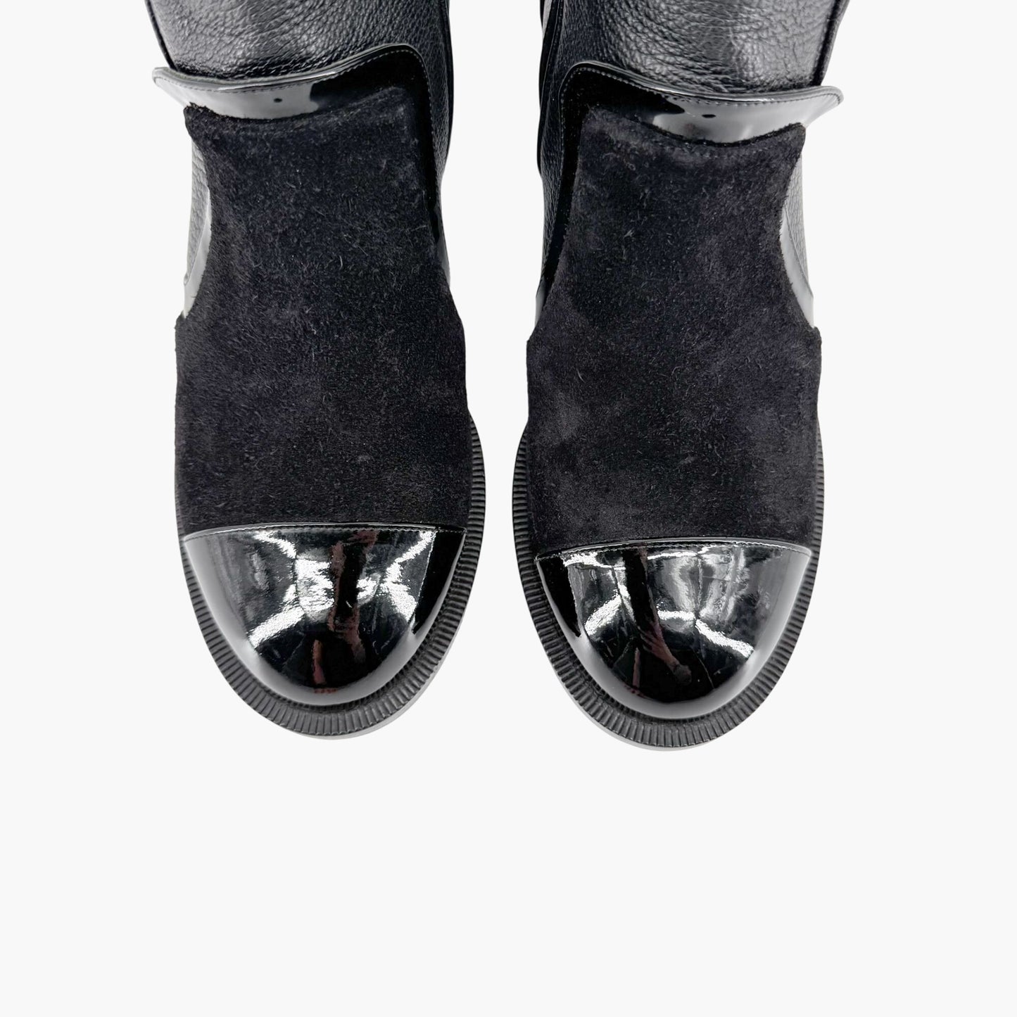 Chanel Cap Toe CC Ankle Boots in Black Leather & Suede Size 37