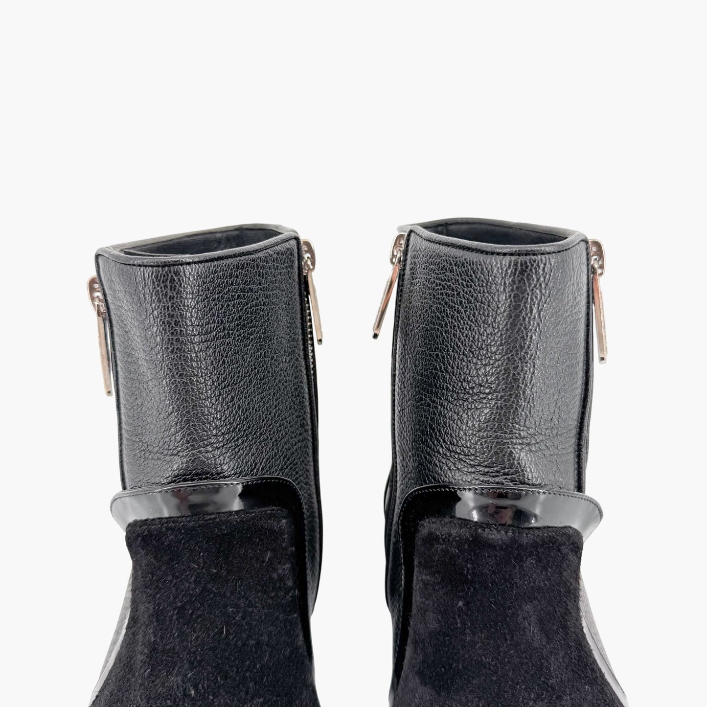 Chanel Cap Toe CC Ankle Boots in Black Leather & Suede Size 37