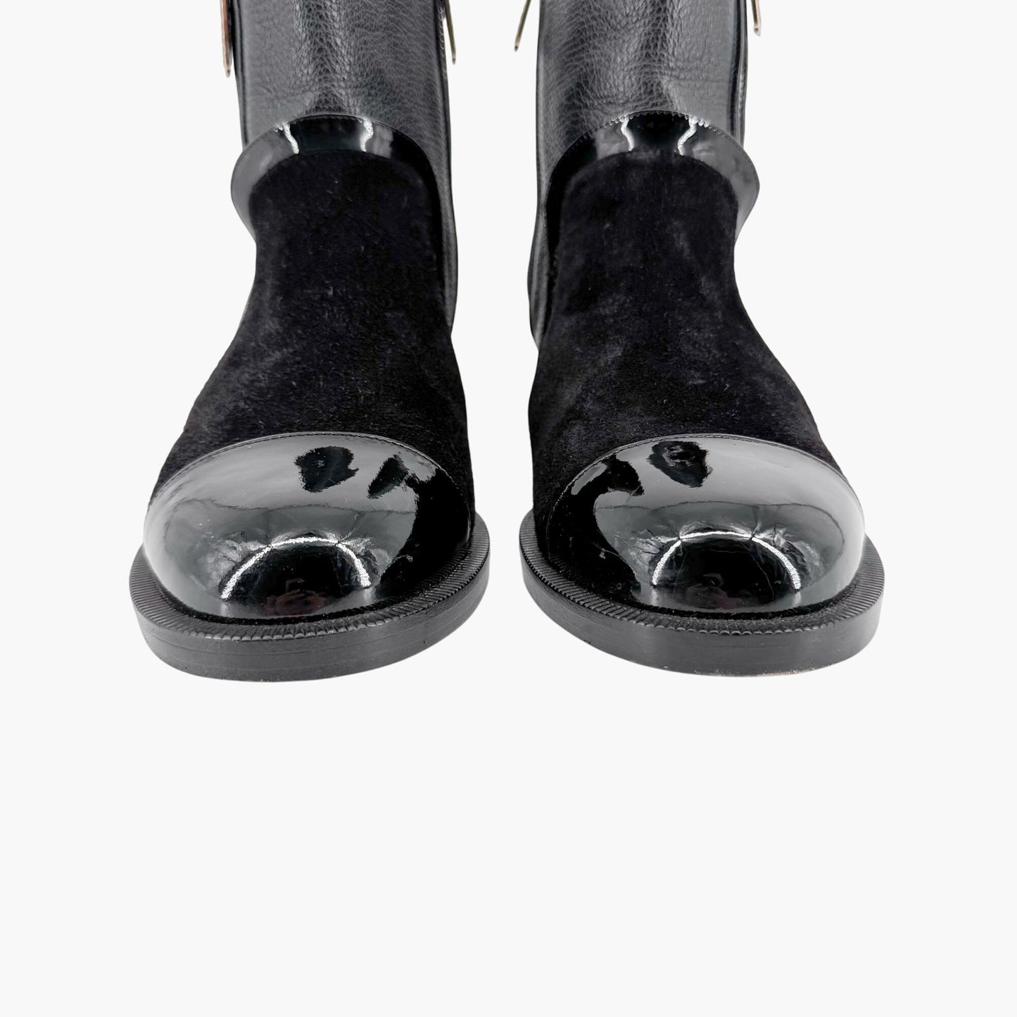 Chanel Cap Toe CC Ankle Boots in Black Leather & Suede Size 37