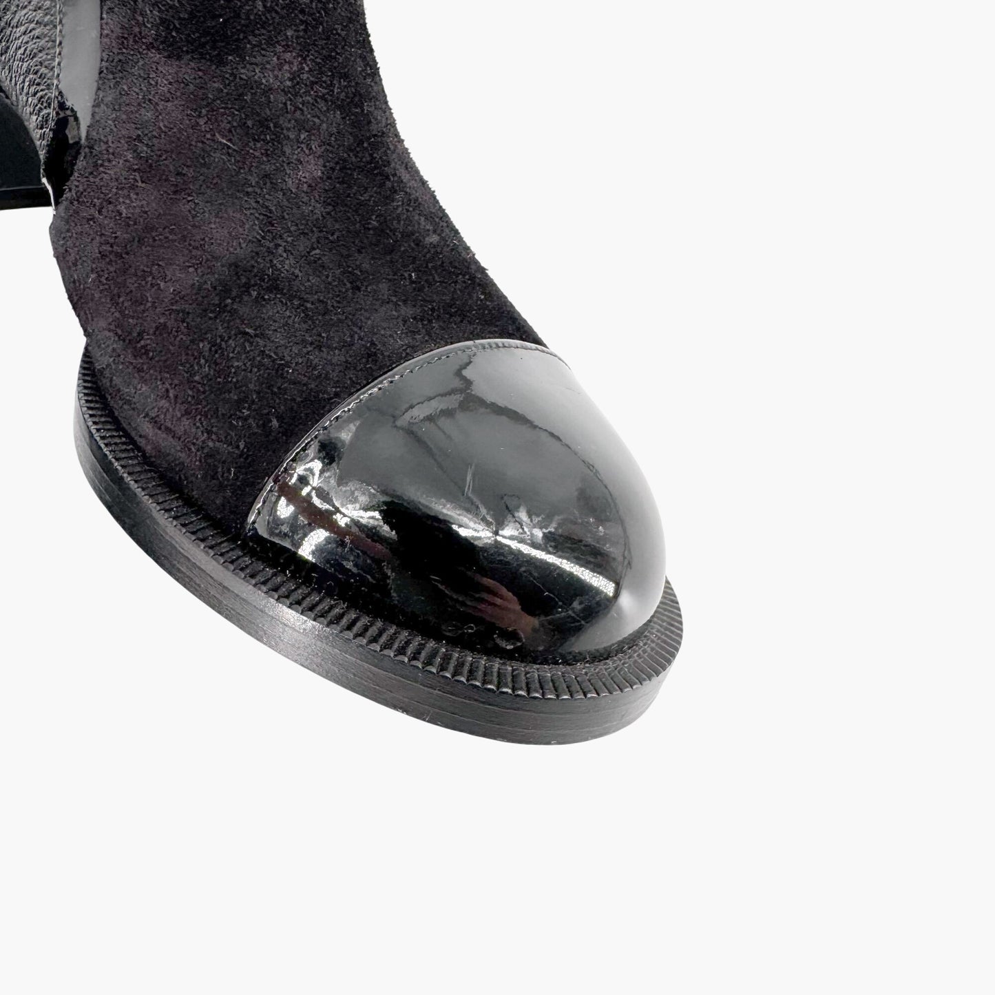 Chanel Cap Toe CC Ankle Boots in Black Leather & Suede Size 37