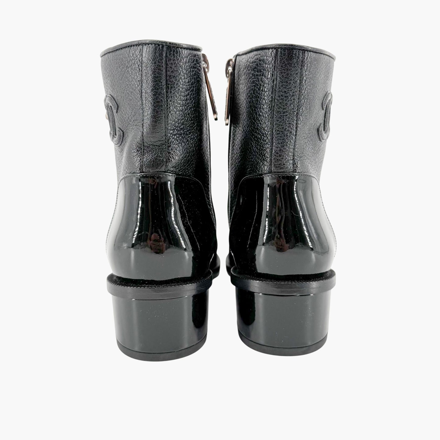 Chanel Cap Toe CC Ankle Boots in Black Leather & Suede Size 37