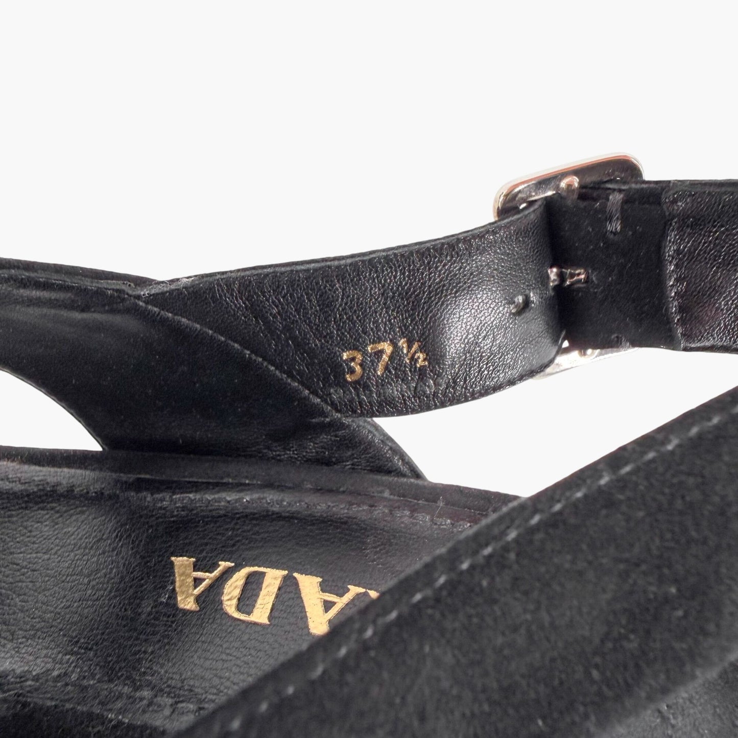 Prada Cross Strap Platform Sandals Black Suede Size 37.5