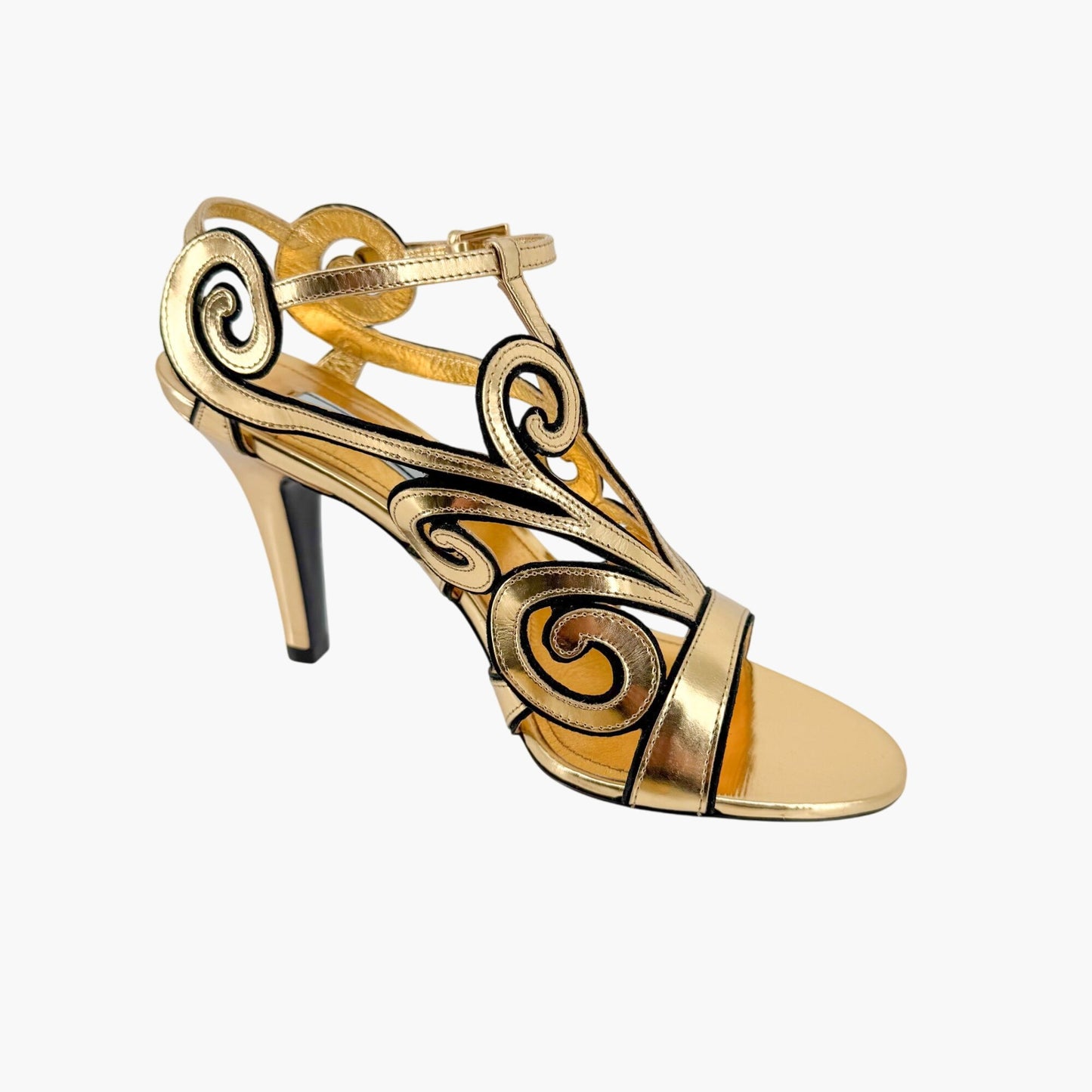 Prada Baroque Caged Sandals in Metallic Gold Leather Size 37.5
