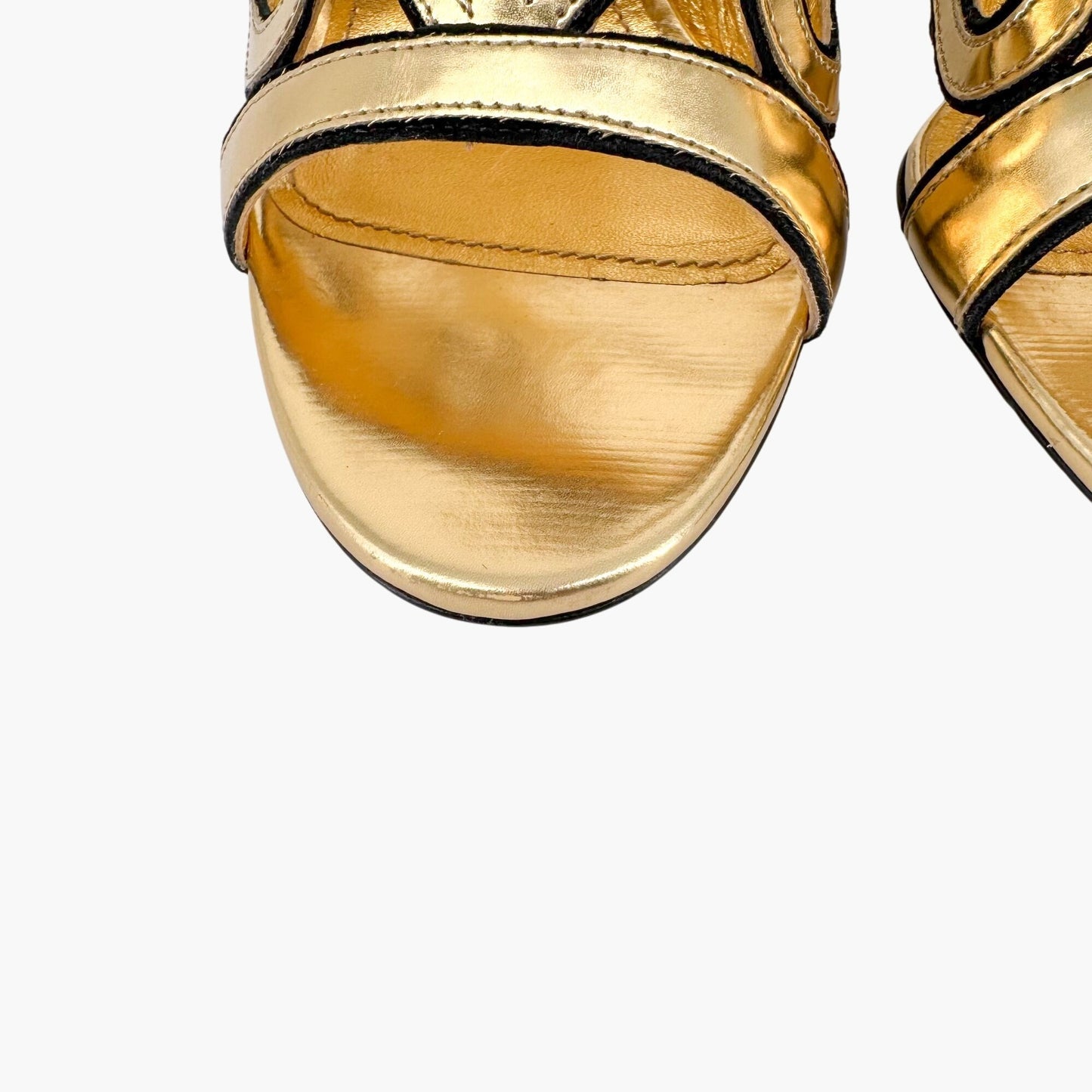 Prada Baroque Caged Sandals in Metallic Gold Leather Size 37.5