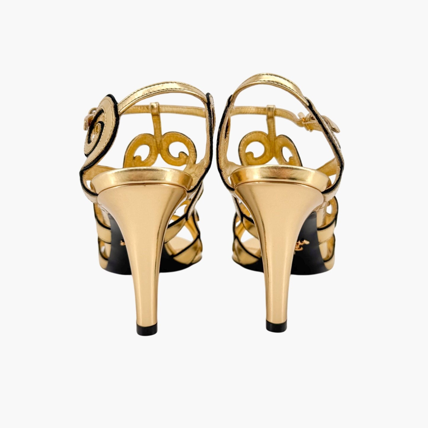 Prada Baroque Caged Sandals in Metallic Gold Leather Size 37.5