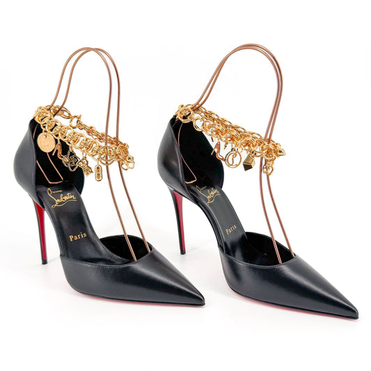 Christian Louboutin Gourmi Charm Anklet Pumps in Black Leather – Size 39.5