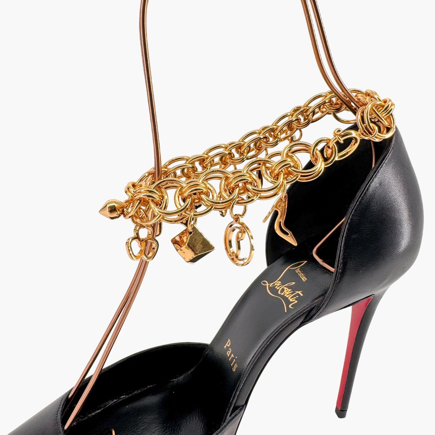 Christian Louboutin Gourmi Charm Anklet Pumps in Black Leather – Size 39.5