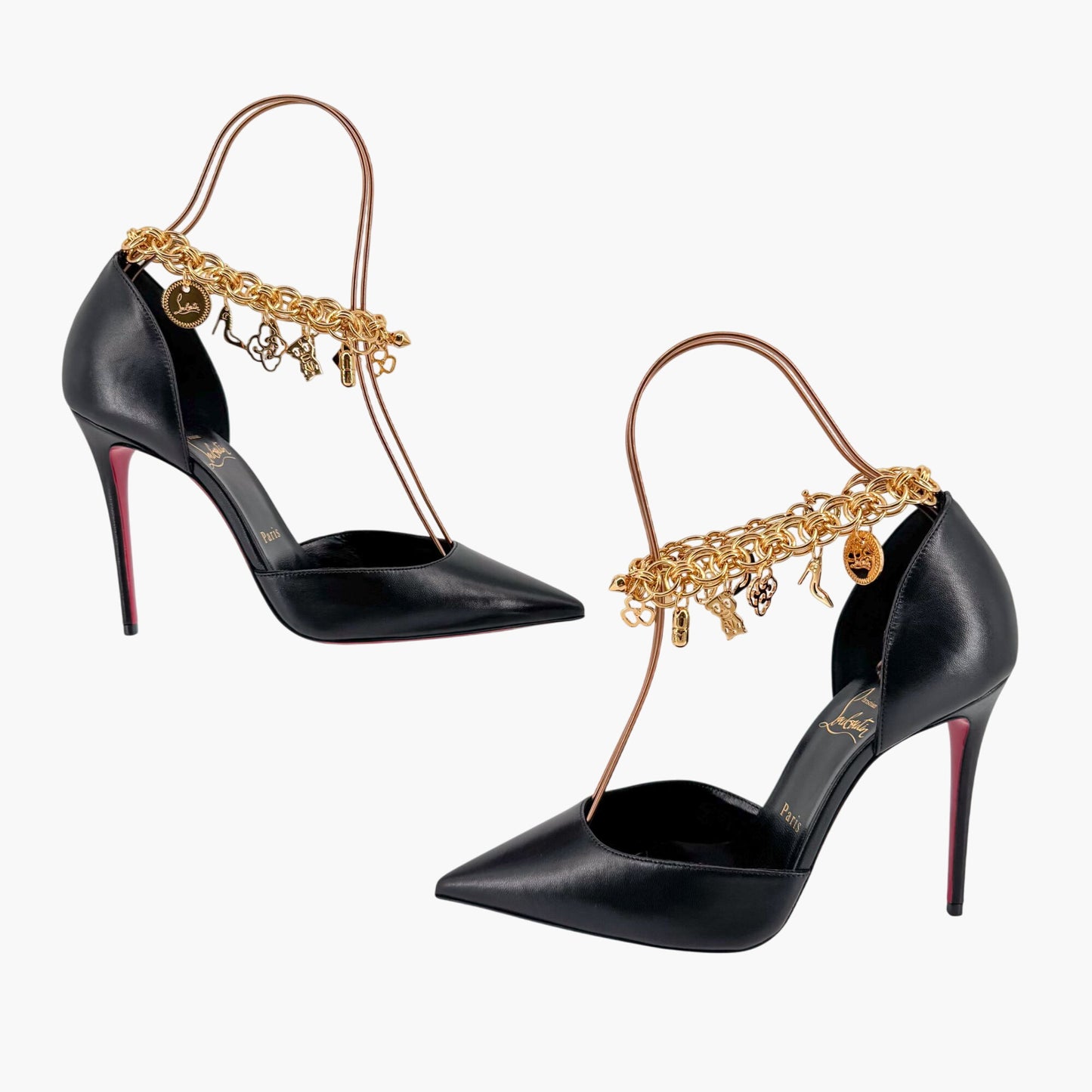 Christian Louboutin Gourmi Charm Anklet Pumps in Black Leather – Size 39.5