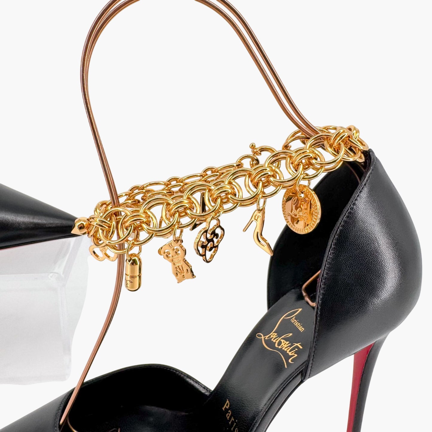 Christian Louboutin Gourmi Charm Anklet Pumps in Black Leather – Size 39.5