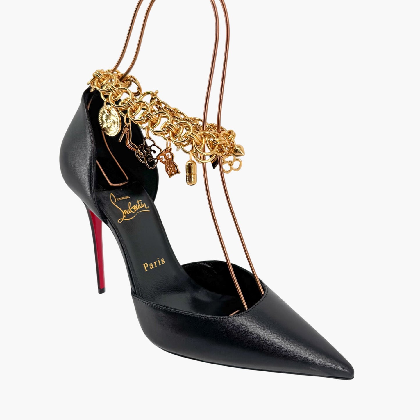 Christian Louboutin Gourmi Charm Anklet Pumps in Black Leather – Size 39.5
