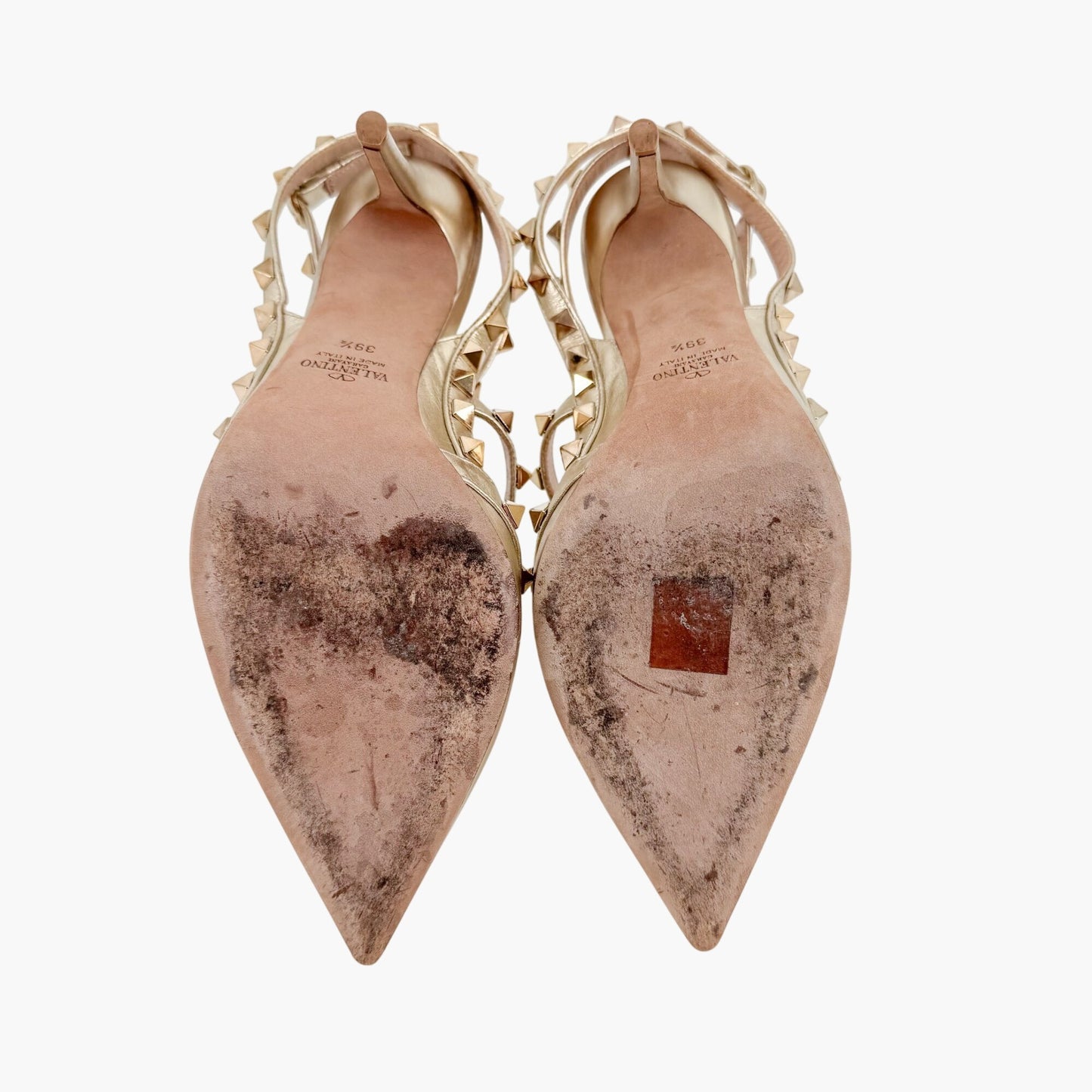 Valentino Garavani Rockstud Caged Pumps in Metallic Gold Leather Size 39.5