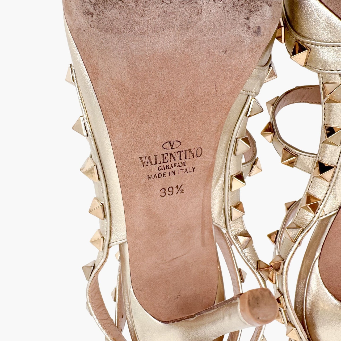 Valentino Garavani Rockstud Caged Pumps in Metallic Gold Leather Size 39.5