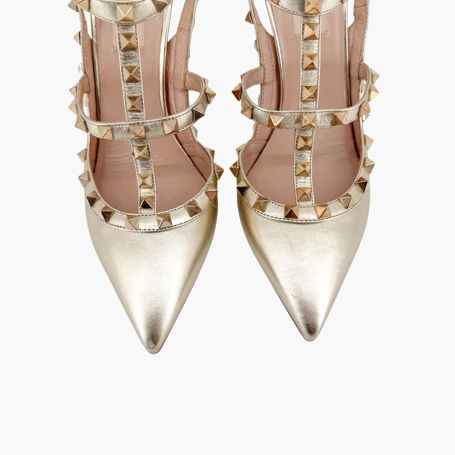 Valentino Garavani Rockstud Caged Pumps in Metallic Gold Leather Size 39.5