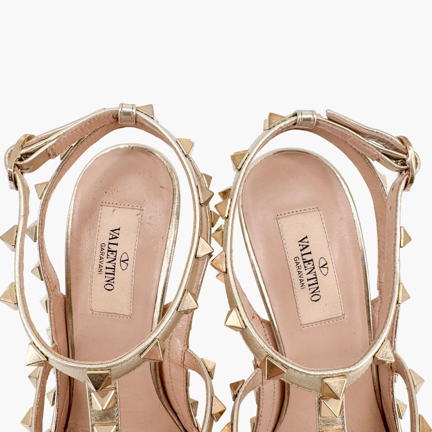 Valentino Garavani Rockstud Caged Pumps in Metallic Gold Leather Size 39.5