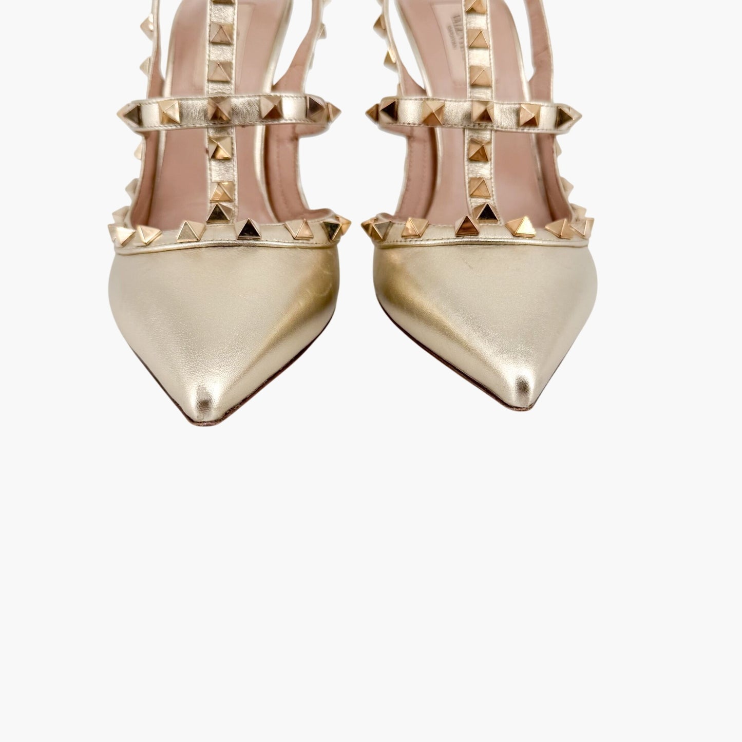 Valentino Garavani Rockstud Caged Pumps in Metallic Gold Leather Size 39.5