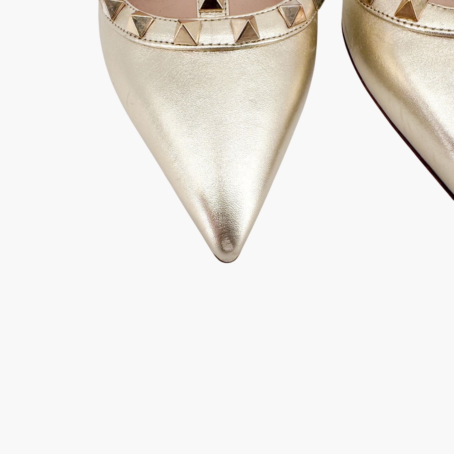 Valentino Garavani Rockstud Caged Pumps in Metallic Gold Leather Size 39.5