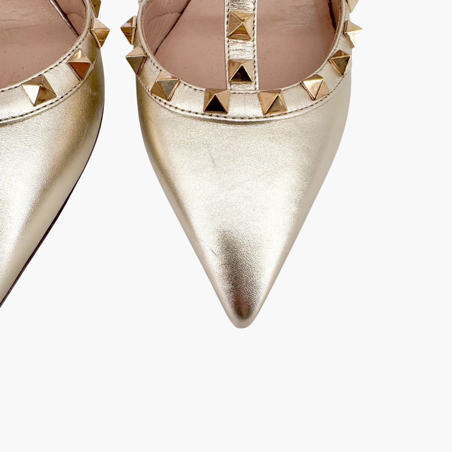 Valentino Garavani Rockstud Caged Pumps in Metallic Gold Leather Size 39.5