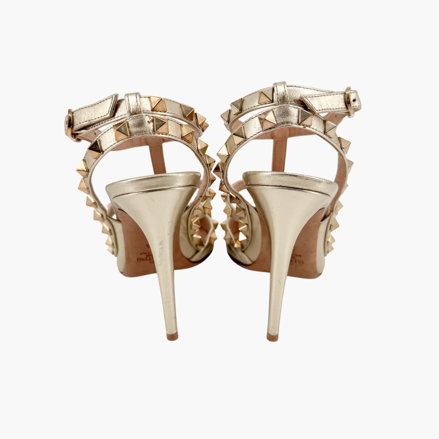 Valentino Garavani Rockstud Caged Pumps in Metallic Gold Leather Size 39.5