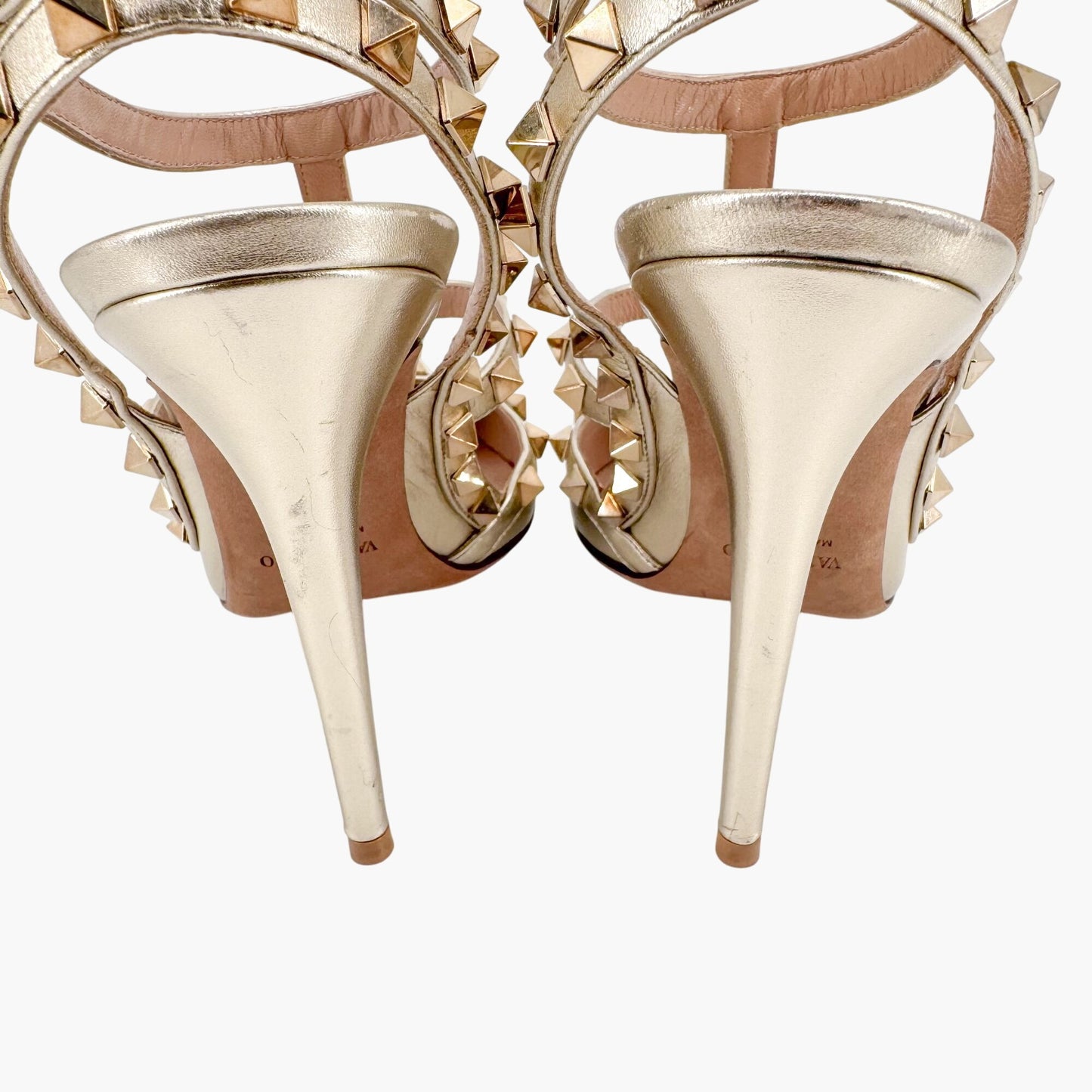 Valentino Garavani Rockstud Caged Pumps in Metallic Gold Leather Size 39.5