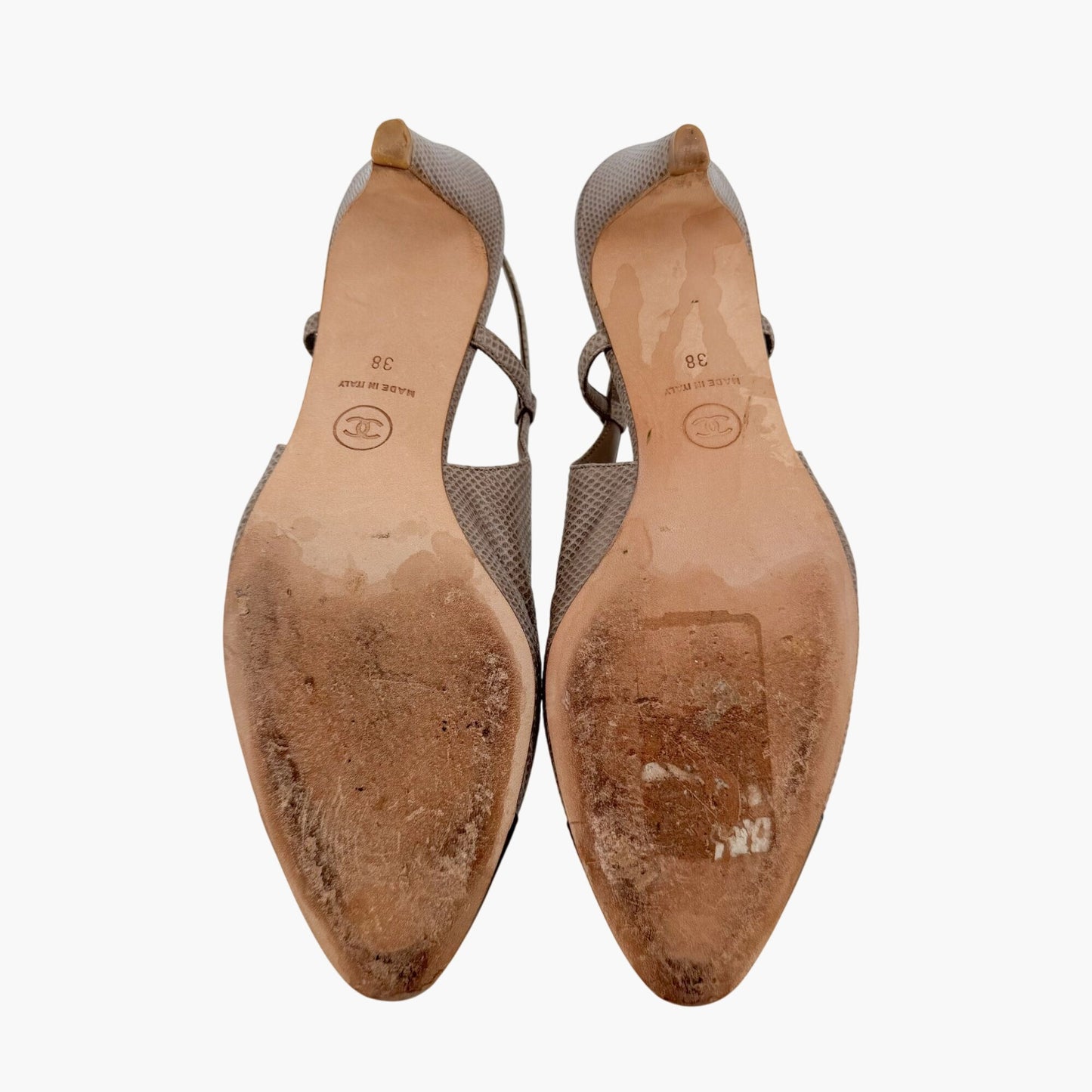 Chanel CC Cap Toe Slingback Pumps in Taupe & Black Leather – Size 38