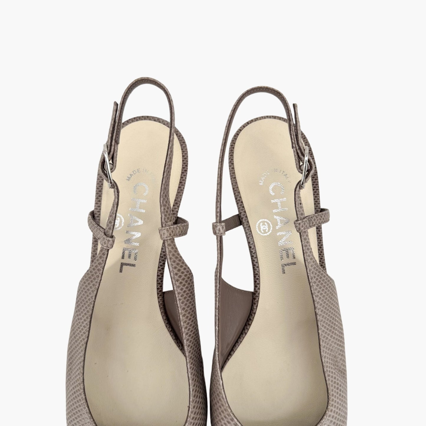 Chanel CC Cap Toe Slingback Pumps in Taupe & Black Leather – Size 38