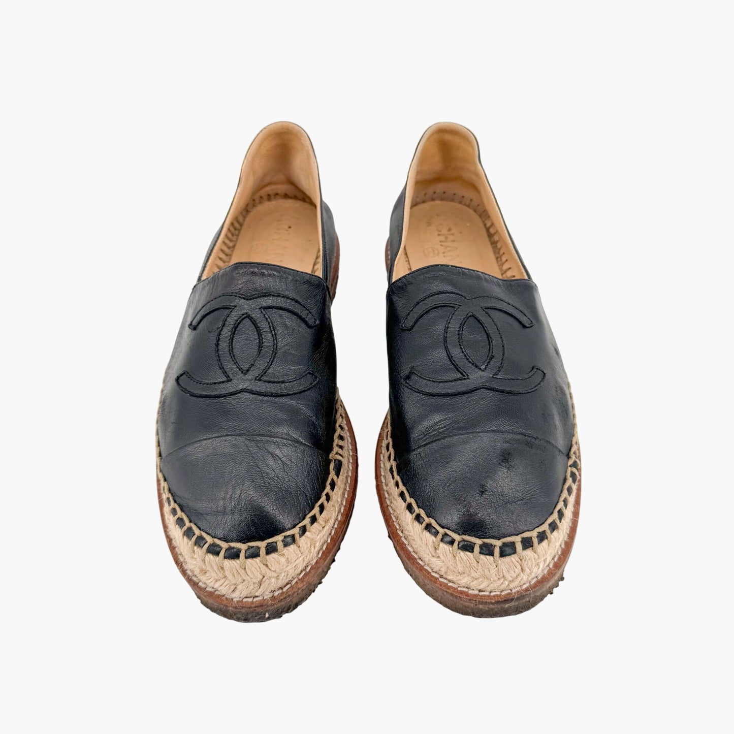 Chanel Platform CC Espadrille Flats in Black Leather – Size 39