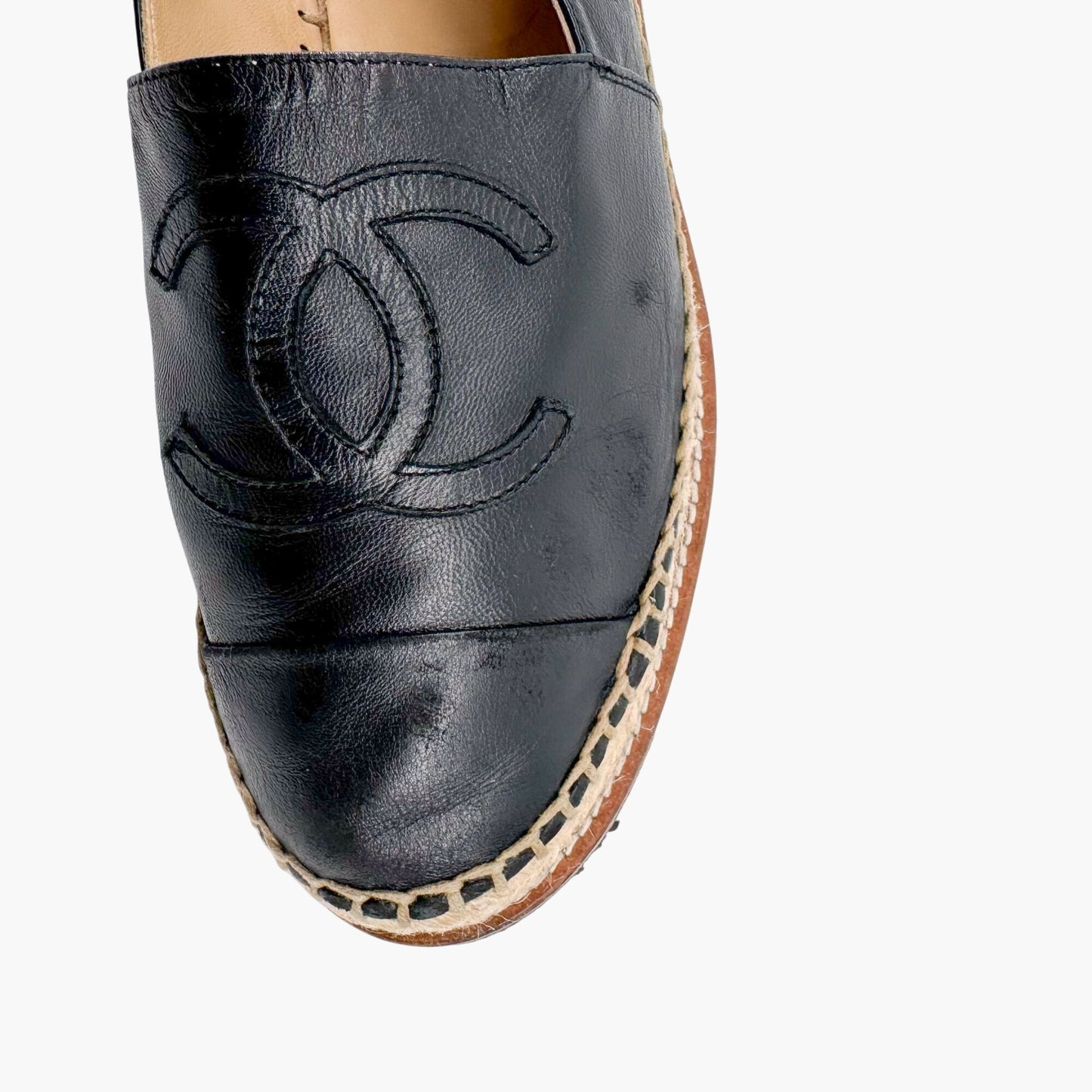 Chanel Platform CC Espadrille Flats in Black Leather – Size 39