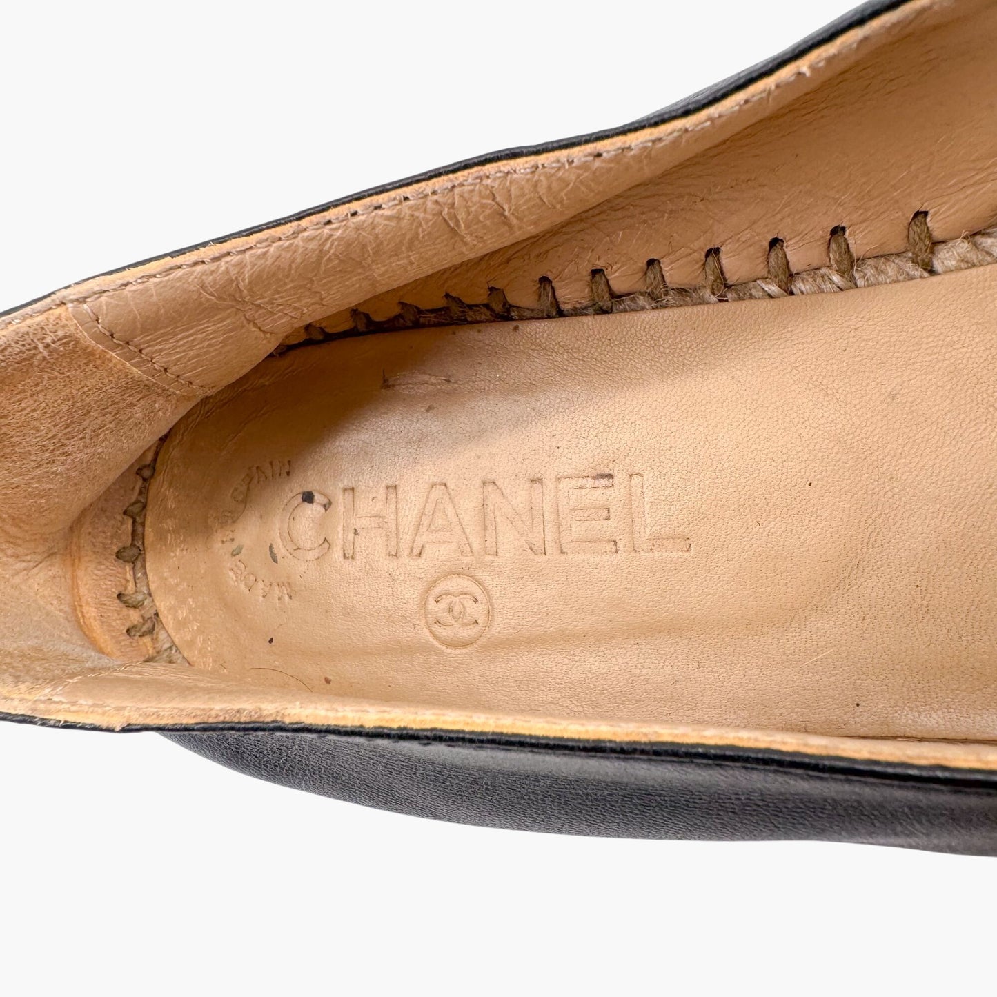 Chanel Platform CC Espadrille Flats in Black Leather – Size 39