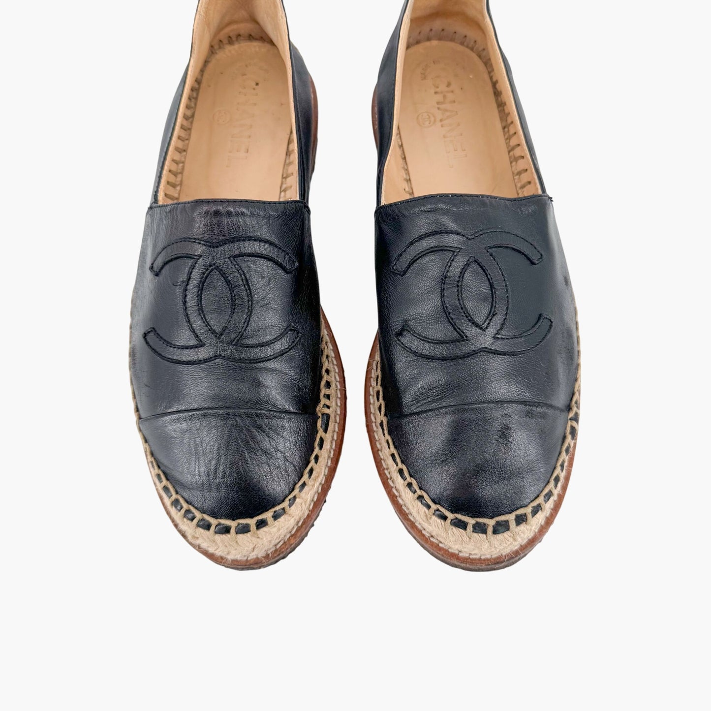 Chanel Platform CC Espadrille Flats in Black Leather – Size 39