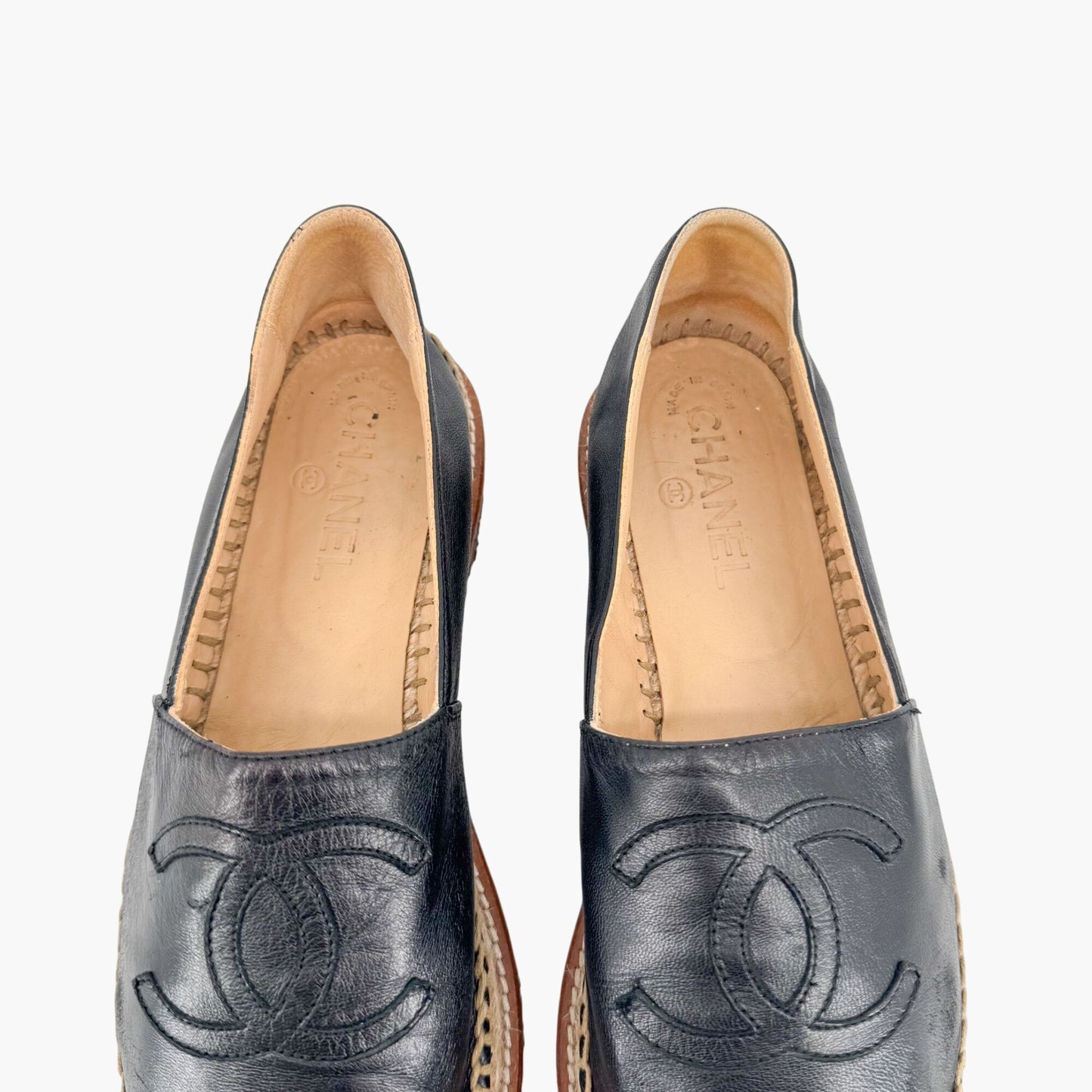 Chanel Platform CC Espadrille Flats in Black Leather – Size 39