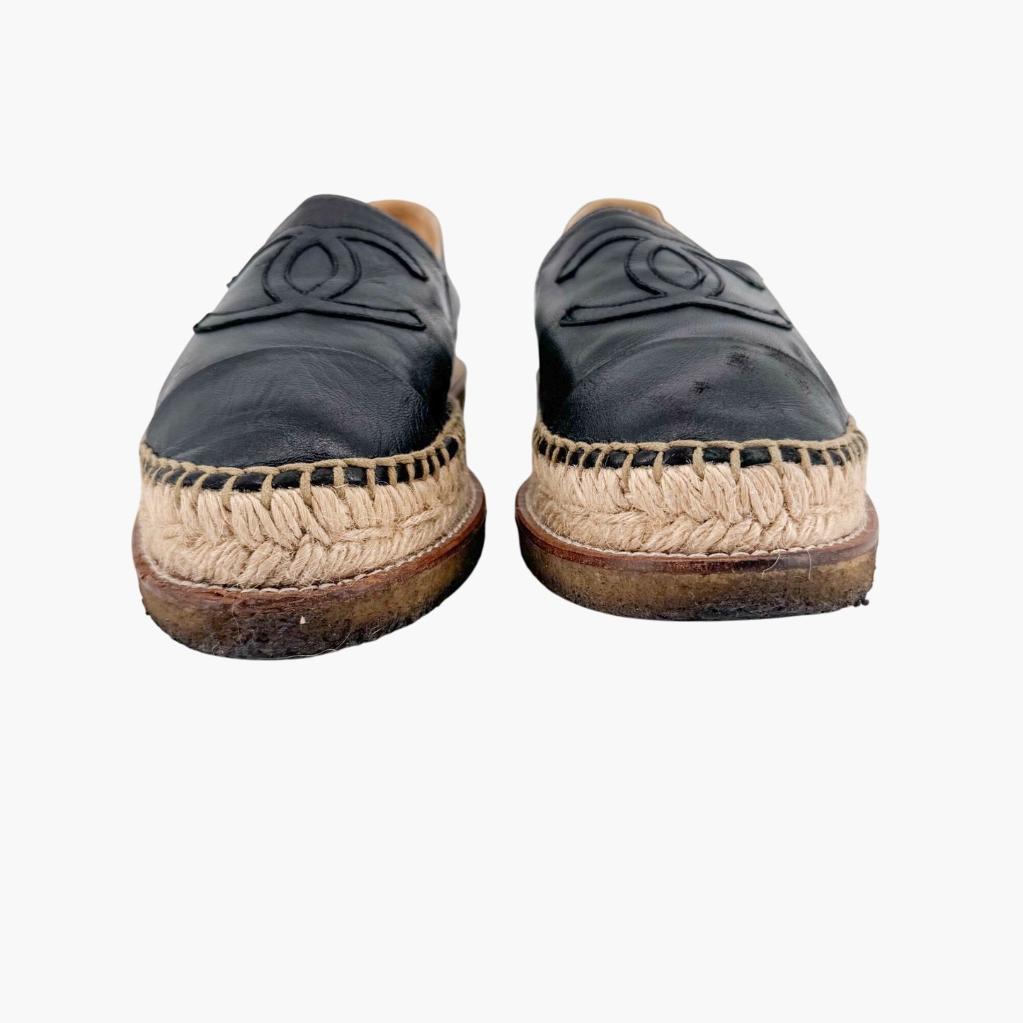 Chanel Platform CC Espadrille Flats in Black Leather – Size 39