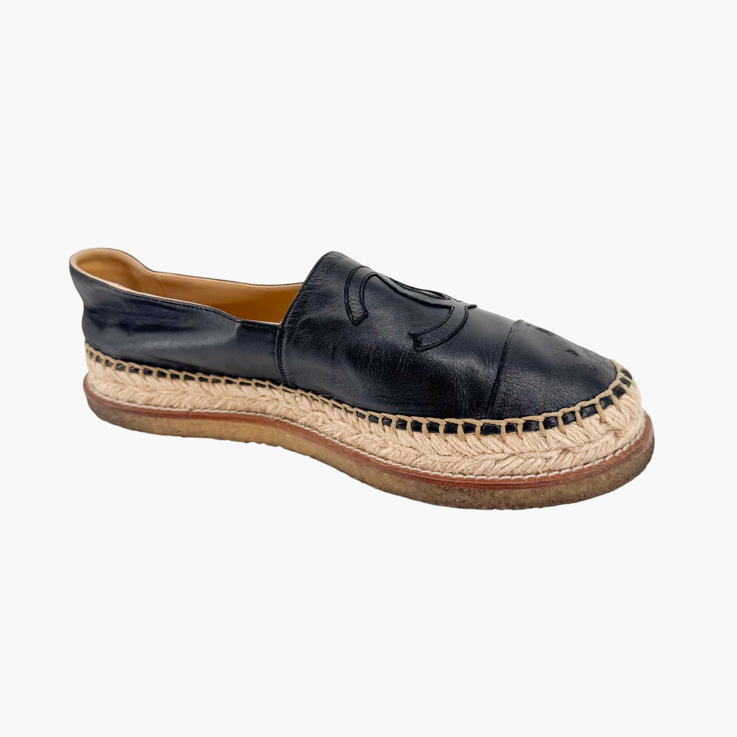 Chanel Platform CC Espadrille Flats in Black Leather – Size 39