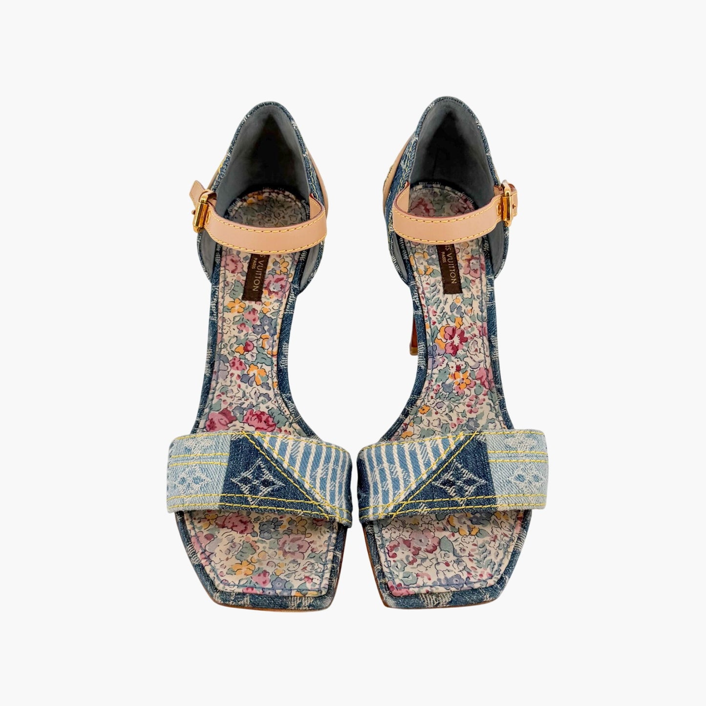 Louis Vuitton Blue Denim Patchwork High Heel Sandals Size 37.5