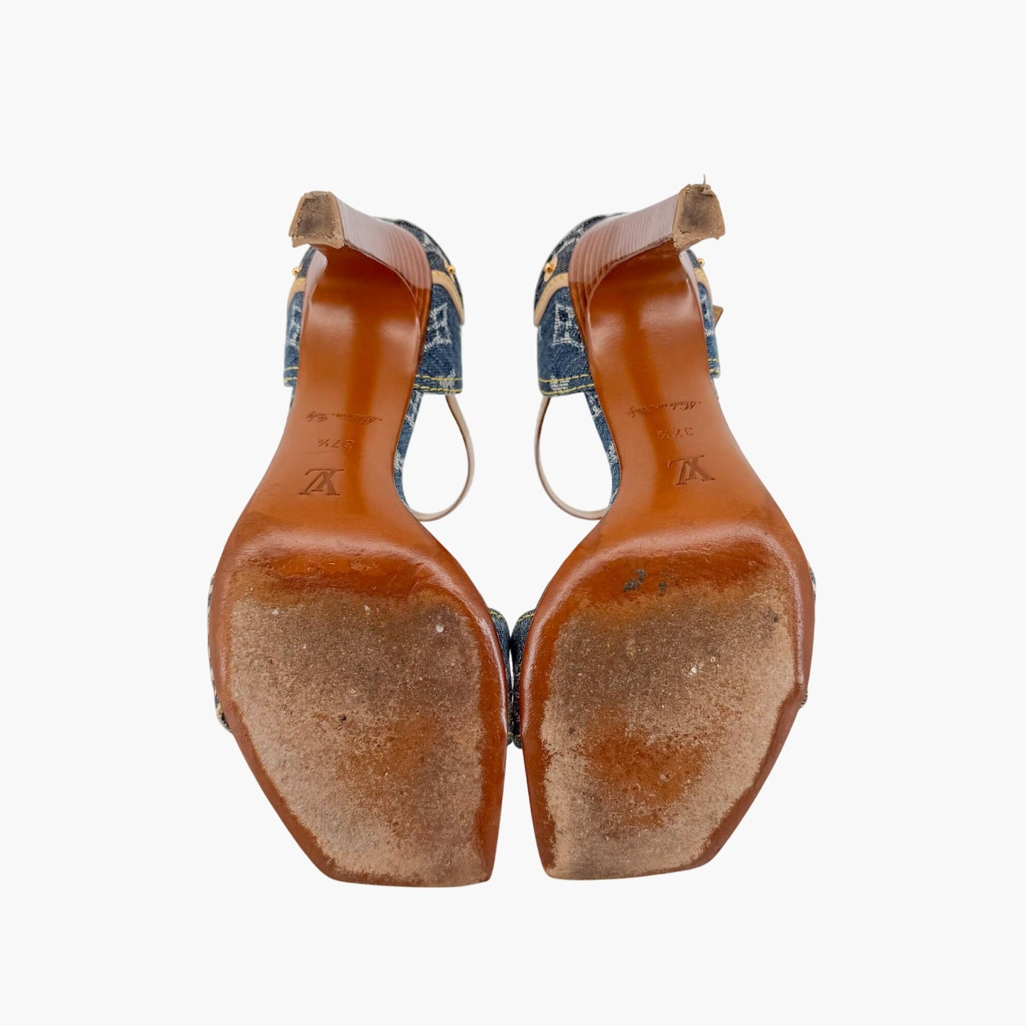 Louis Vuitton Blue Denim Patchwork High Heel Sandals Size 37.5