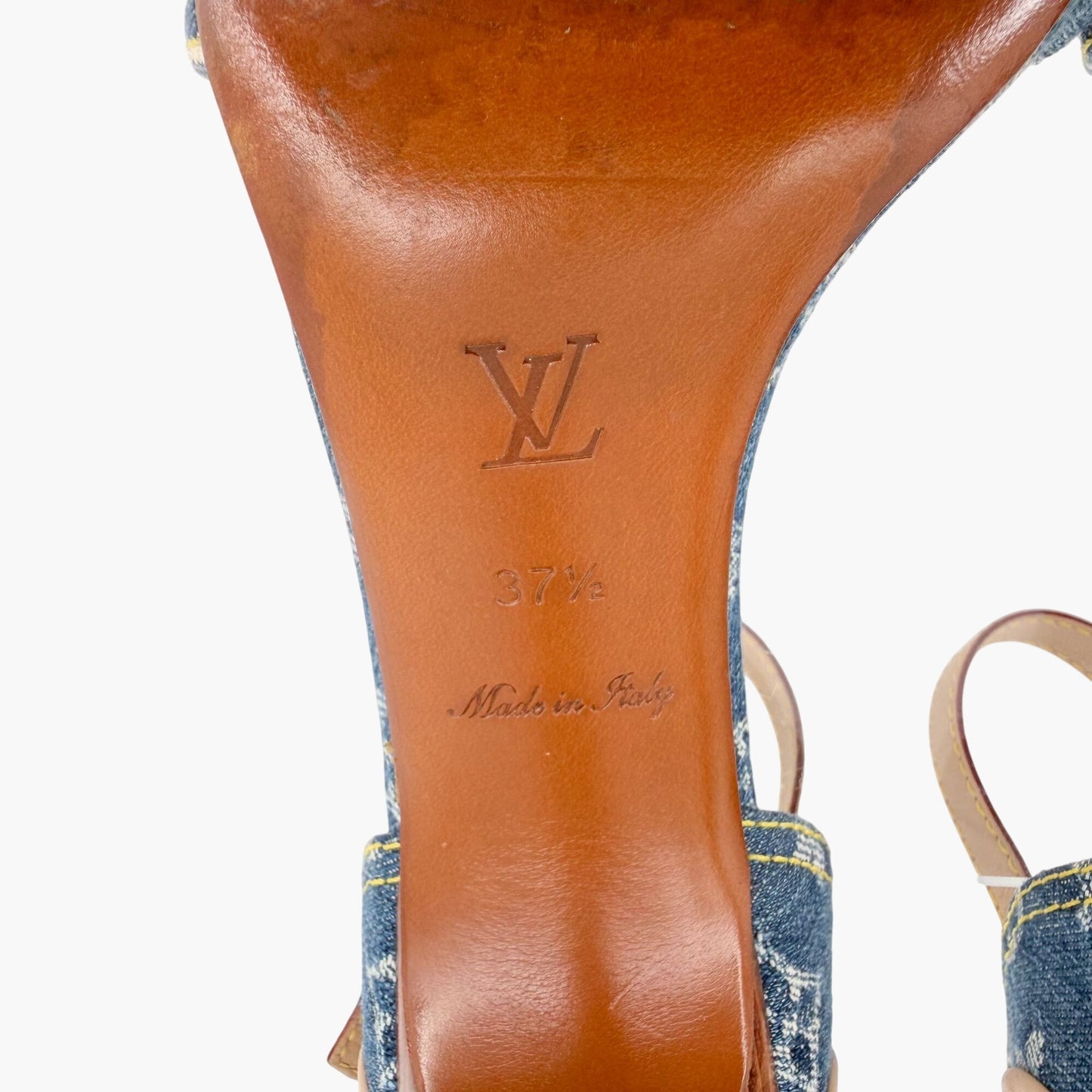 Louis Vuitton Blue Denim Patchwork High Heel Sandals Size 37.5